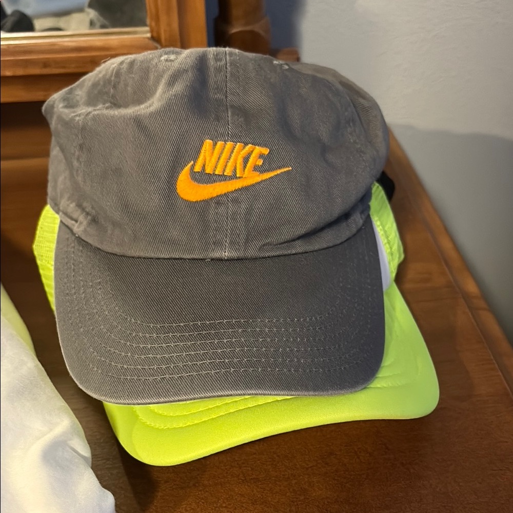 Nike Gray and Orange Logo Cap